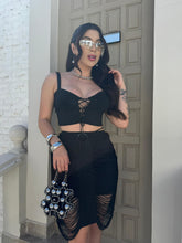 CONJUNTO MIRAGE BLACK - CROPPED E SAIA , FIOS DE SEDA