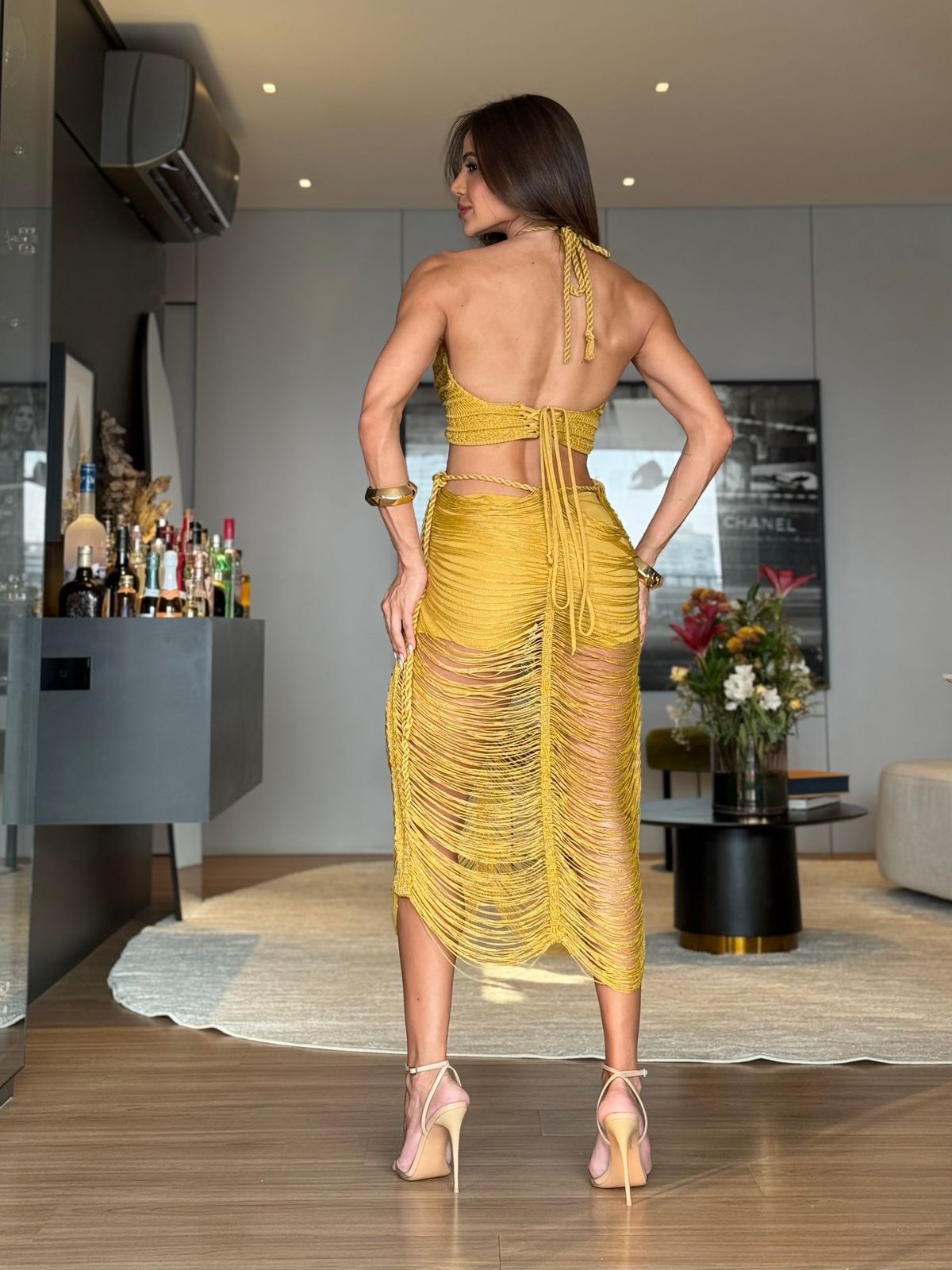 VESTIDO MADRI GOLD - COM HOT PANT , FIOS DE SEDA