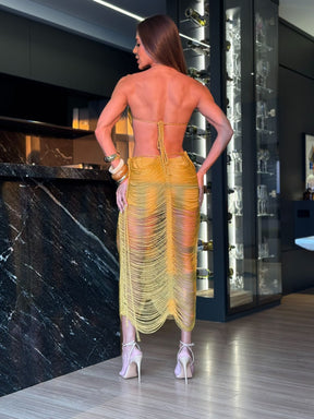 VESTIDO MALDIVAS GOLD - COM HOT PANT , FIOS DE SEDA