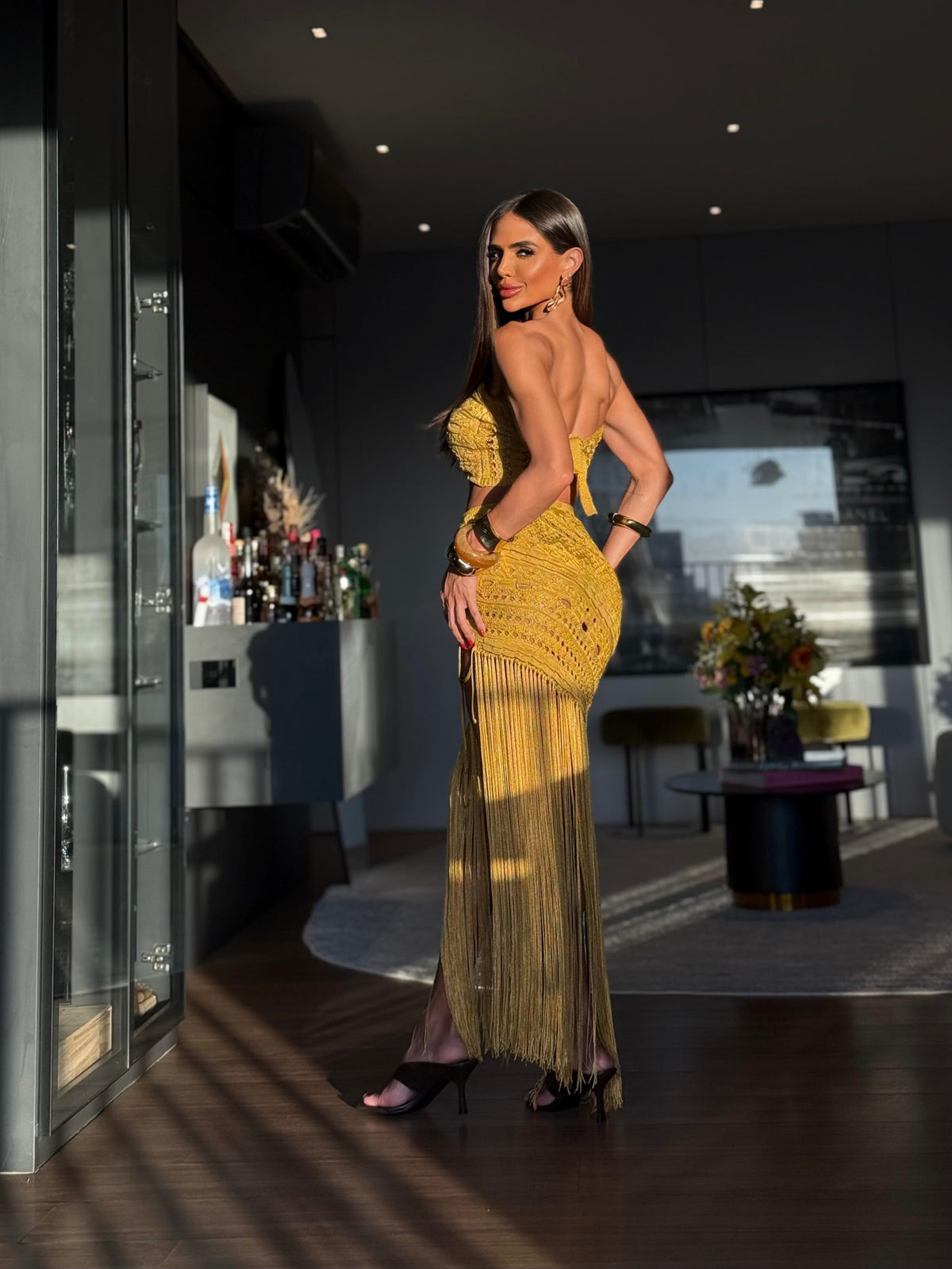 CONJUNTO VERANO GOLD - TOP, SAIA E HOT PANT , FIOS DE SEDA